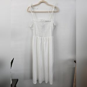 Divided H&M White Size Large Tie-strap smocked midi dress. New.